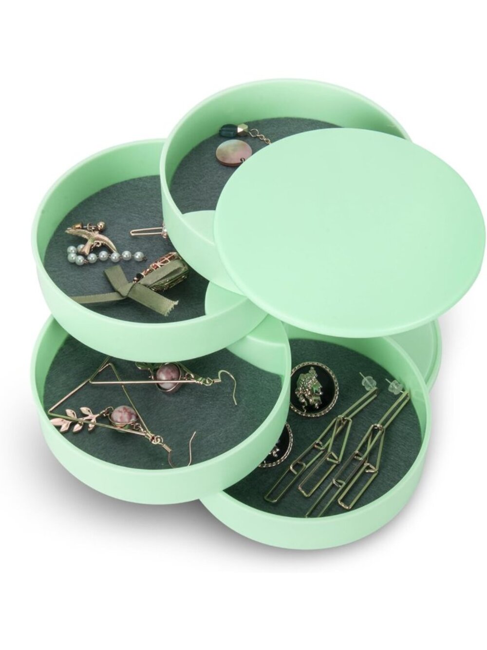 Small Jewelry Organizer - 4-Layer Rotating Travel Storage Box for Earrings